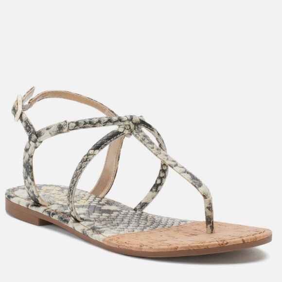 Sam Edelman Circus Bridget Snake Print Corkscrew T Strap Flat Strappy Sandals - Picture 5 of 5